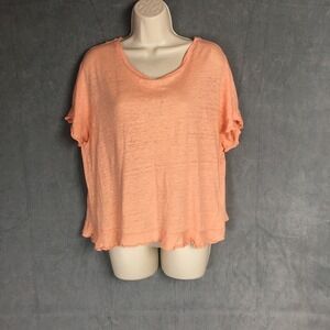 Eri + Ali Anthropologie Orange Linen Top Sz M Boho Oversized Boxy Ruffle Summer